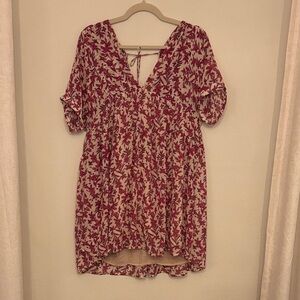 Free People Red and Cream Floral Mini Dress